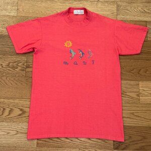 Vintage Hawaii Maui Vacation Coral Pink T-Shirt Made in USA Size Medium